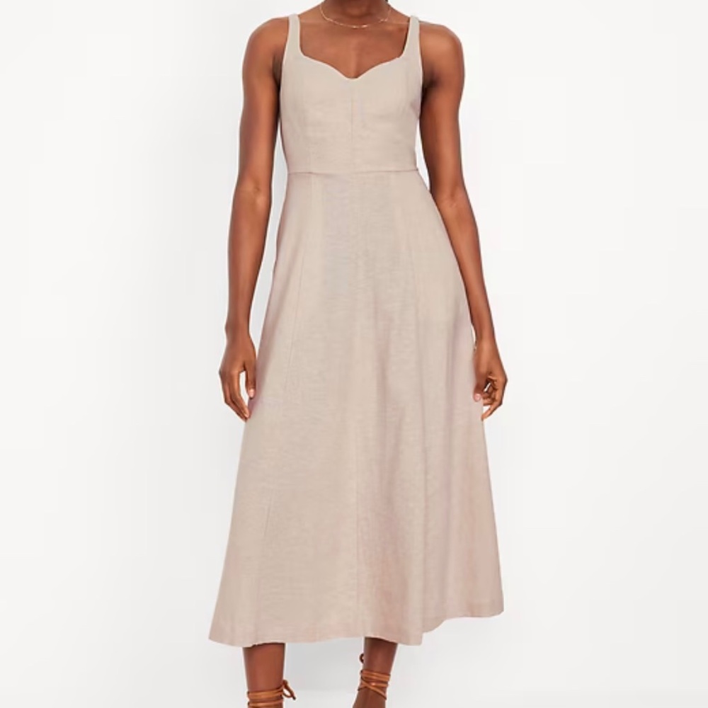 Old Navy Medium Fit and Flare Linen Blend Midi Dress Medium